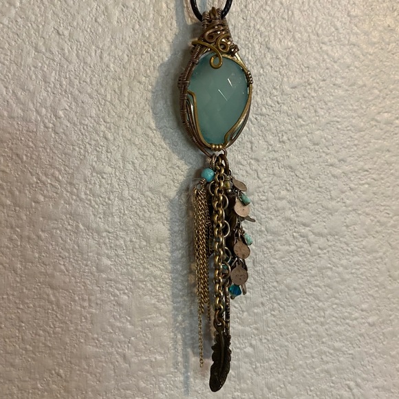 Jewelry - Wire wrapped aquamarine festival feather charm necklace
